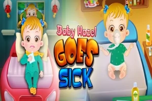 Niña enferma en pijama en la cama con pañuelo y biberón, junto a la misma niña con máscara de oxígeno, rodeada de medicinas