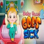 Niña enferma en pijama en la cama con pañuelo y biberón, junto a la misma niña con máscara de oxígeno, rodeada de medicinas