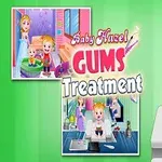 Una niña pequeña sentada en una silla de dentista con una dentista a su lado y gráficos de tratamiento dental en el fondo