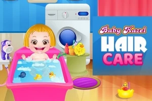Niña sonriente en una bañera rosa rodeada de juguetes de baño con una lavadora al fondo