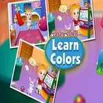 Niña sonriente con gorro rosado sostiene una pintura de una casa, con varios cuadros pequeños a su alrededor mostrando actividades similares