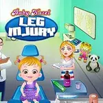 Niña sentada en una camilla médica rodeada por un doctor y una enfermera en una clínica de colores brillantes