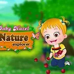 Dos personajes infantiles, uno recogiendo manzanas y otro con una cámara, sobre un fondo de naturaleza con un letrero al centro