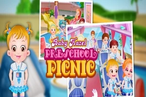 Niña pequeña en uniforme escolar de pie junto al título, con imágenes de niños en un aula y en un autobús escolar al fondo