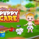 Niña pequeña sonriente en un jardín con un cachorro blanco