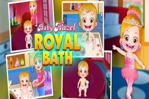 Collage de imágenes mostrando a una niña pequeña en diferentes escenas de baño, vestida con una corona y tutú rosa, junto a un título colorido