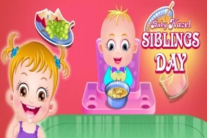 Niños sonrientes en un entorno colorido con comida y el texto Siblings Day