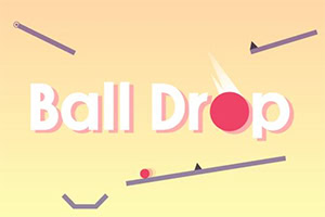 Texto Ball Drop con una bola roja y elementos geométricos en un fondo degradado amarillo