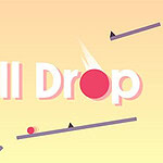 Texto Ball Drop con una bola roja y elementos geométricos en un fondo degradado amarillo
