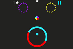 Círculos y engranajes de colores sobre un fondo negro con un pequeño círculo multicolor central