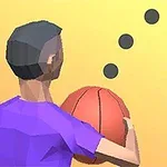 Persona de estilo poligonal sosteniendo un balón de baloncesto con un fondo amarillo y puntos negros flotando
