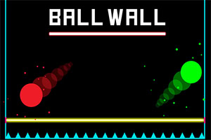 Dos esferas, una roja y otra verde, se muestran en un fondo oscuro con texto que dice Ball Wall