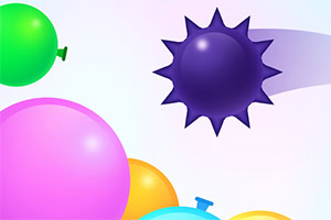 Globos de colores flotando con un globo morado oscuro de picos en un fondo claro