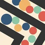 Serpiente de colores formada por círculos en un fondo beige con un diseño en zigzag negro