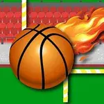 Balón de baloncesto en llamas sobre un campo con gradas de fondo