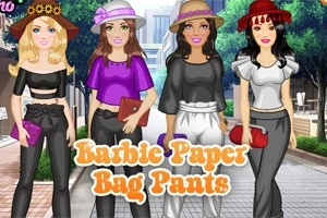 Cuatro muñecas de moda con sombreros y pantalones estilo paper bag posan en la calle