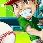 Jugador animado con gorra roja y camiseta verde se prepara para batear una pelota de béisbol en un estadio lleno