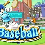 Jugador de béisbol con uniforme azul preparándose para batear, con un estadio y una pelota en el fondo, acompañado del texto Baseball