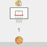 Balón de baloncesto en el piso frente a un aro con una animación de pulgar arriba