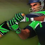 Jugador de cricket con uniforme verde y azul bateando una pelota roja