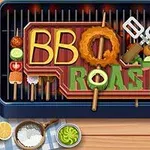 Parrilla con brochetas de vegetales y carne que forman la frase BBQ Roast