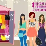 Armario abierto con ropa colorida y tres mujeres posando con atuendos de moda