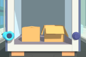 Caja cerrada y caja abierta en la parte trasera de un camión de carga