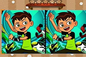 Niño sonriente con camiseta verde y reloj en la muñeca, rodeado de elementos coloridos y dinámicos en un fondo azul