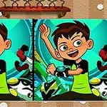 Niño sonriente con camiseta verde y reloj en la muñeca, rodeado de elementos coloridos y dinámicos en un fondo azul