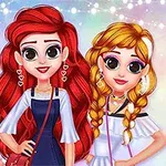 Tres personajes femeninos animados con cabello trenzado y ropa colorida posan frente a un fondo brillante