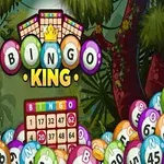 Bolas de bingo coloridas con números y la palabra BINGO KING en un entorno de jungla