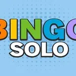 Texto colorido Bingo Solo en fondo azul con diseño de puntos