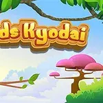 Un grupo de pájaros coloridos sobre una rama con un fondo de árboles caricaturescos y el texto Birds Kyodai