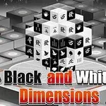 Cubos en blanco y negro con símbolos, destacando en un diseño geométrico tridimensional sobre una cuadrícula escalonada