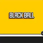 Fondo amarillo con texto BLACK BALL y una bola negra con ojos en la parte inferior derecha