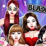 Cuatro mujeres con cabello largo y estilo de moda moderno posan frente a un fondo colorido con luces de escenario y notas musicales