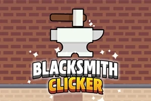Martillo y yunque sobre un fondo de ladrillos con texto en la parte inferior que dice Blacksmith Clicker
