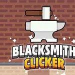 Martillo y yunque sobre un fondo de ladrillos con texto en la parte inferior que dice Blacksmith Clicker