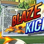 Pelota de fútbol en llamas frente a una portería con el texto Blaze Kick