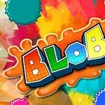 Texto colorido BLOBS con un fondo de manchas de pintura multicolor