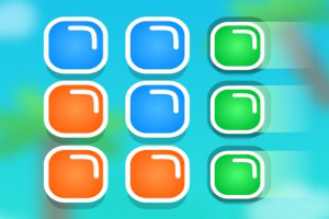 Iconos cuadrados de colores azul, naranja y verde en un fondo difuminado