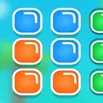 Iconos cuadrados de colores azul, naranja y verde en un fondo difuminado