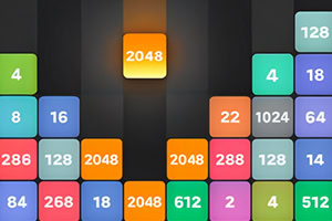 Bloques de colores con números como 2048, 128 y 512 en diferentes tonalidades sobre un fondo oscuro