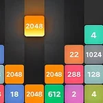Bloques de colores con números como 2048, 128 y 512 en diferentes tonalidades sobre un fondo oscuro