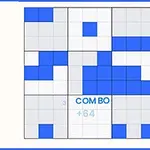 Tablero de cuadrados con patrones azules y gris claro, resaltando un combo numérico en el centro