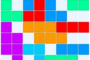 Cuadrícula de bloques de colores brillantes en disposición aleatoria