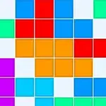 Cuadrícula de bloques de colores brillantes en disposición aleatoria