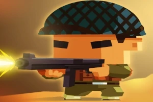 Personaje animado con casco militar disparando un arma de fuego