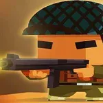 Personaje animado con casco militar disparando un arma de fuego
