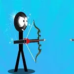 Dos figuras de palitos enfrentadas, una con casco de caballero y ambas sosteniendo arcos, sobre un fondo azul